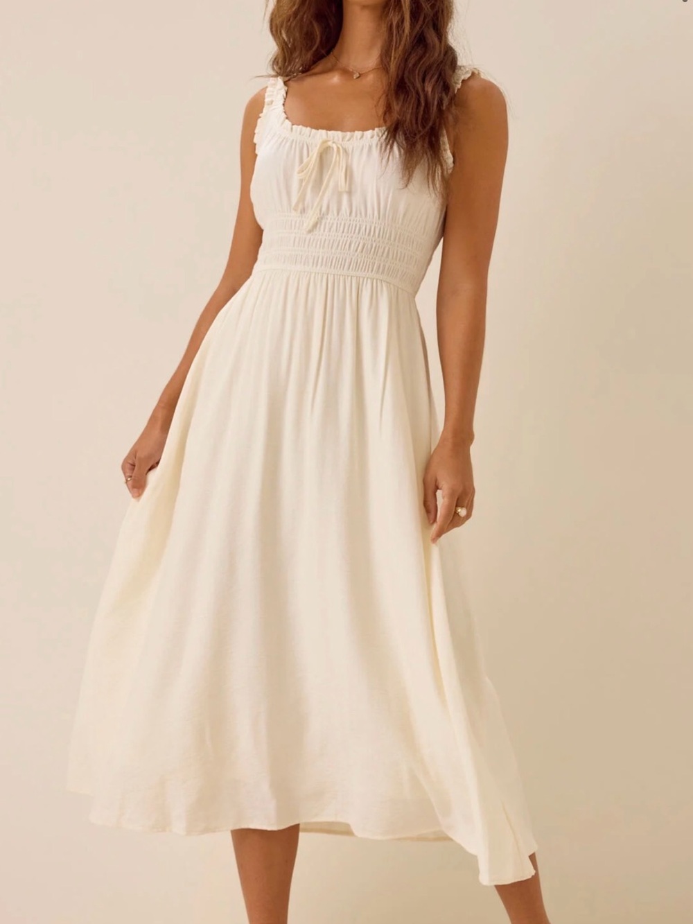 Altard State Smocked Ivory Midi Sundress with Ruffle Straps- never worn